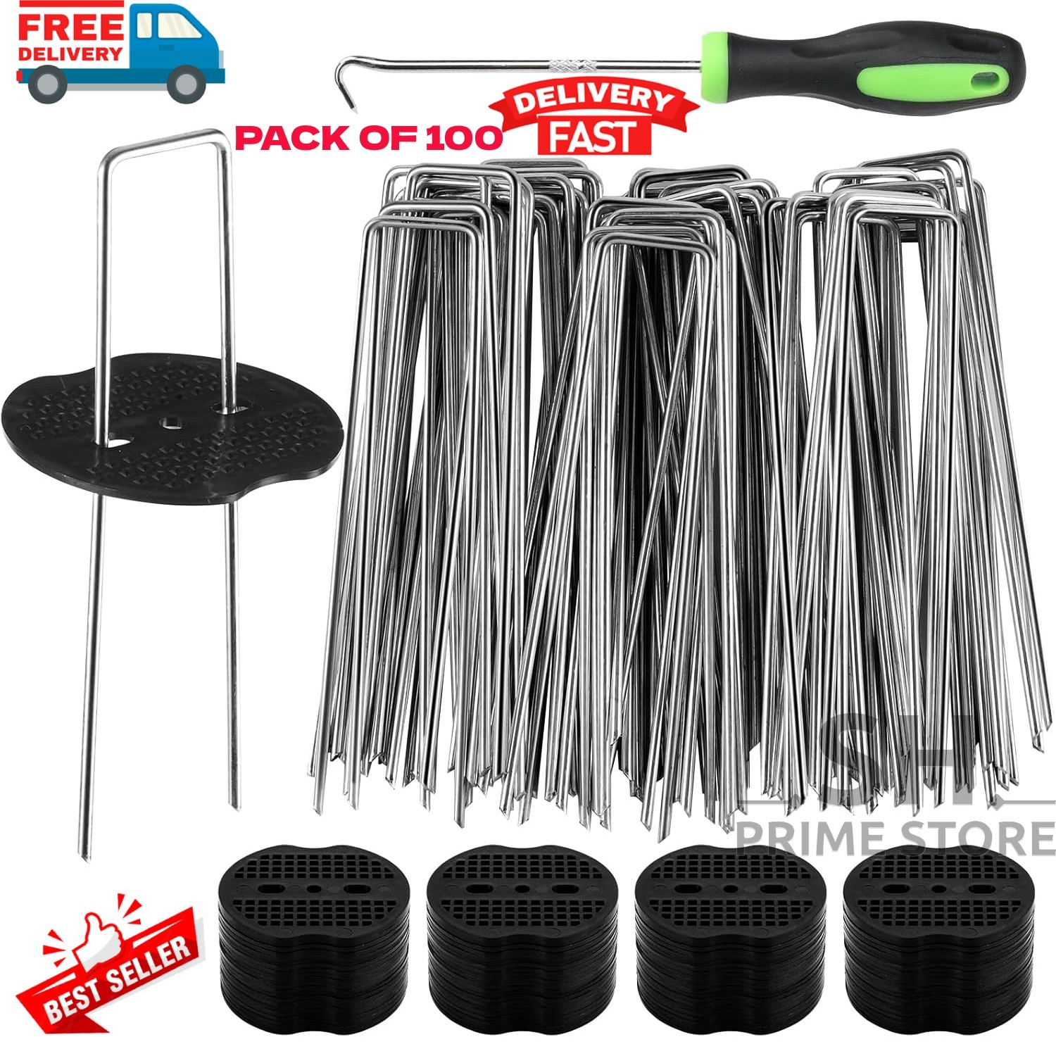 Galvanized Landscape Fabric Stakes - 6 Inch Sod Staples - 11...