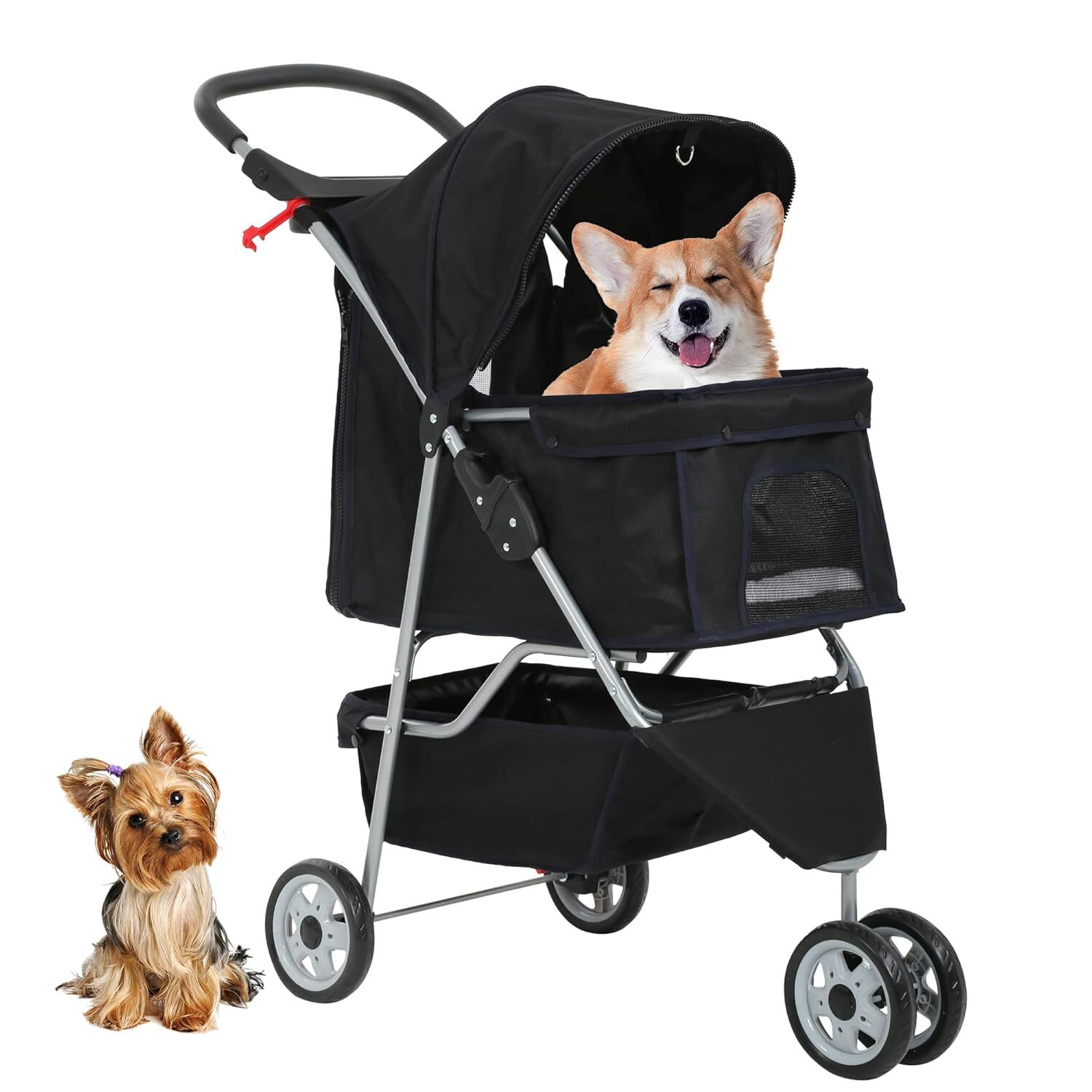 Travel Folding 3-Wheel Pet Stroller for Small & Medium Dogs...