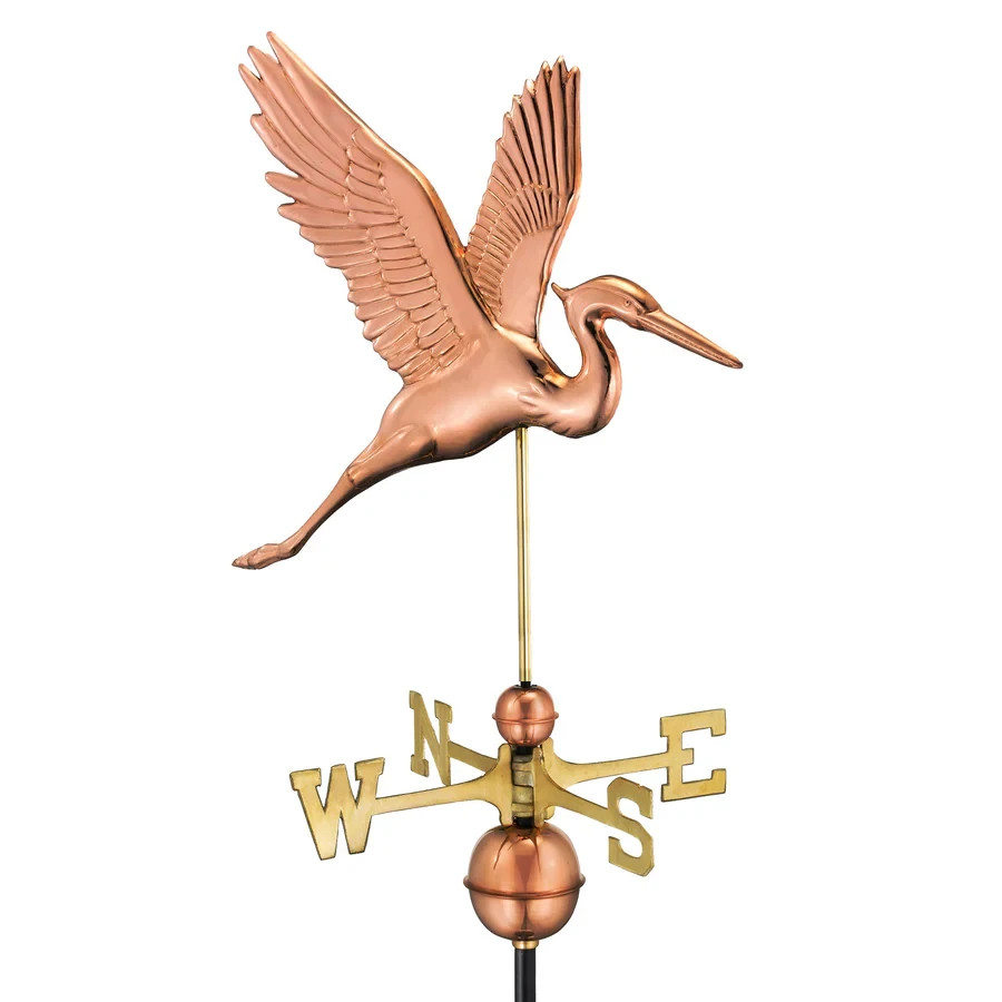 Graceful Blue Heron Weathervane - Polished Copper - 1971P