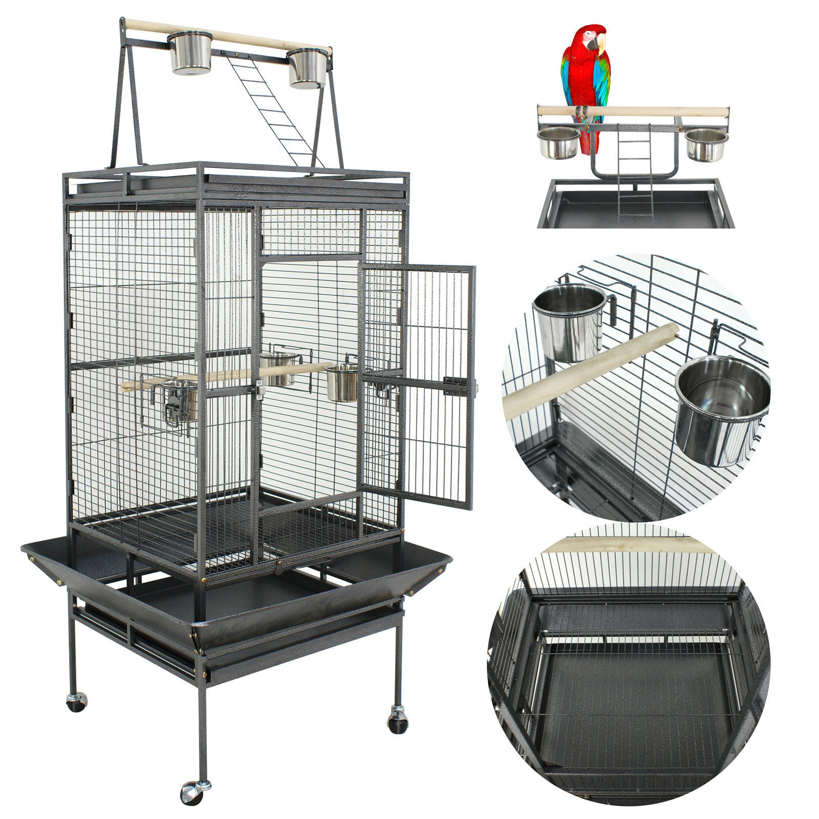 Pet Bird Cage 68" Large Play Top — 3 Doors, Parrot Macaw Coc...