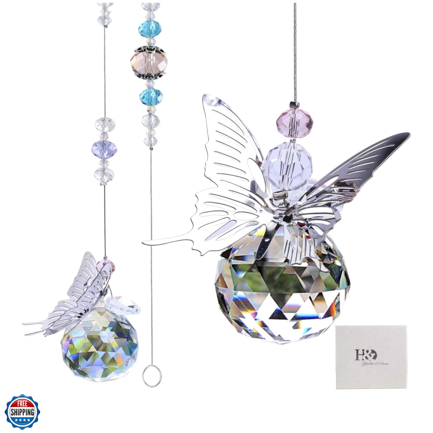 Handmade Butterfly Crystal Ball Prism Rainbow Maker Hanging...