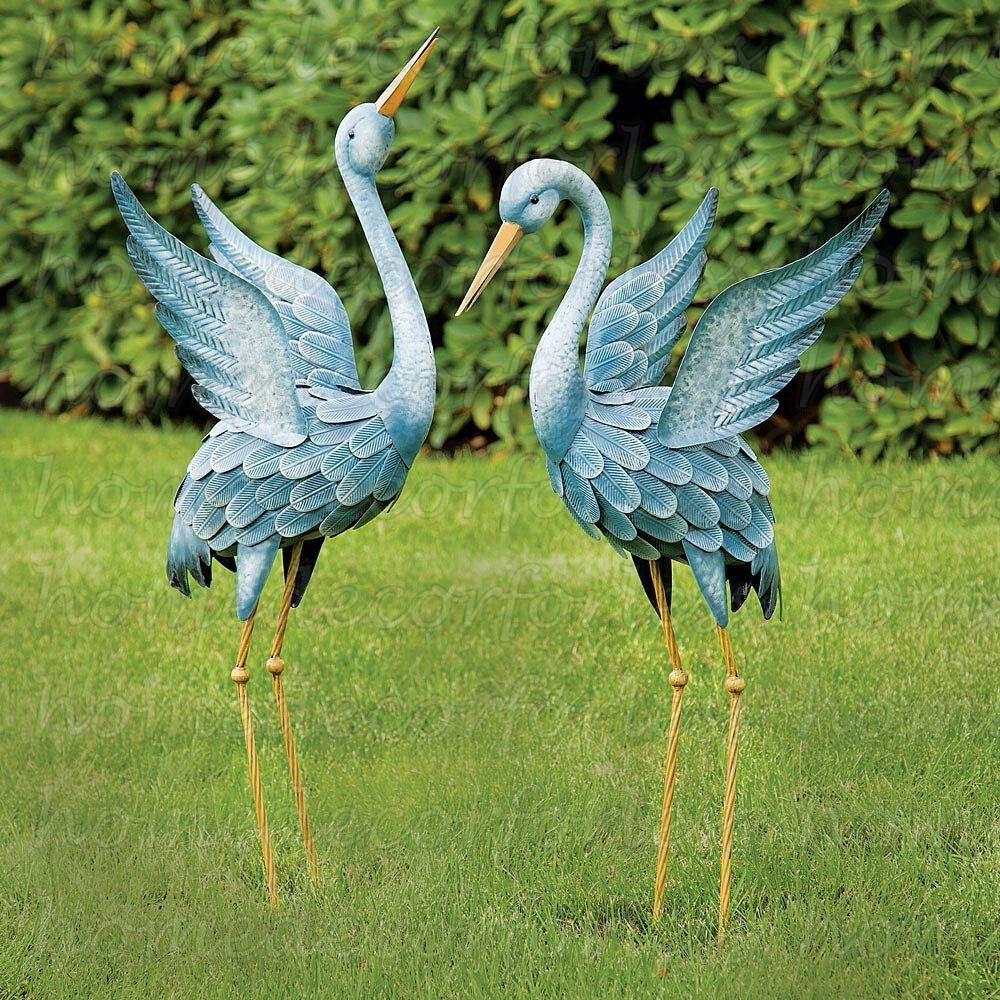 Blue Heron Metal Garden Statue (Set of 2), 12" x Weight: 8lb...