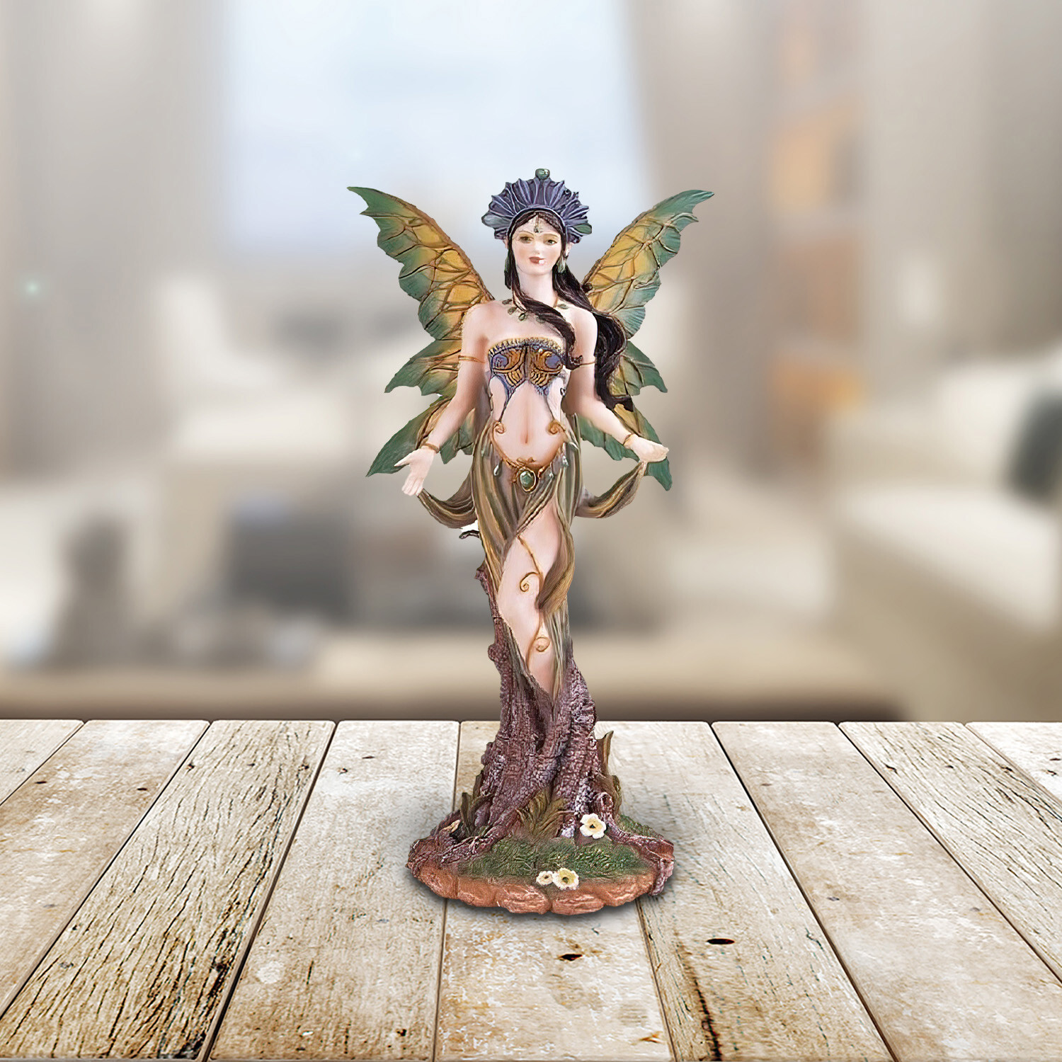 Earth Fairy Figurine (10.5"H), Green Finish, Room Decor