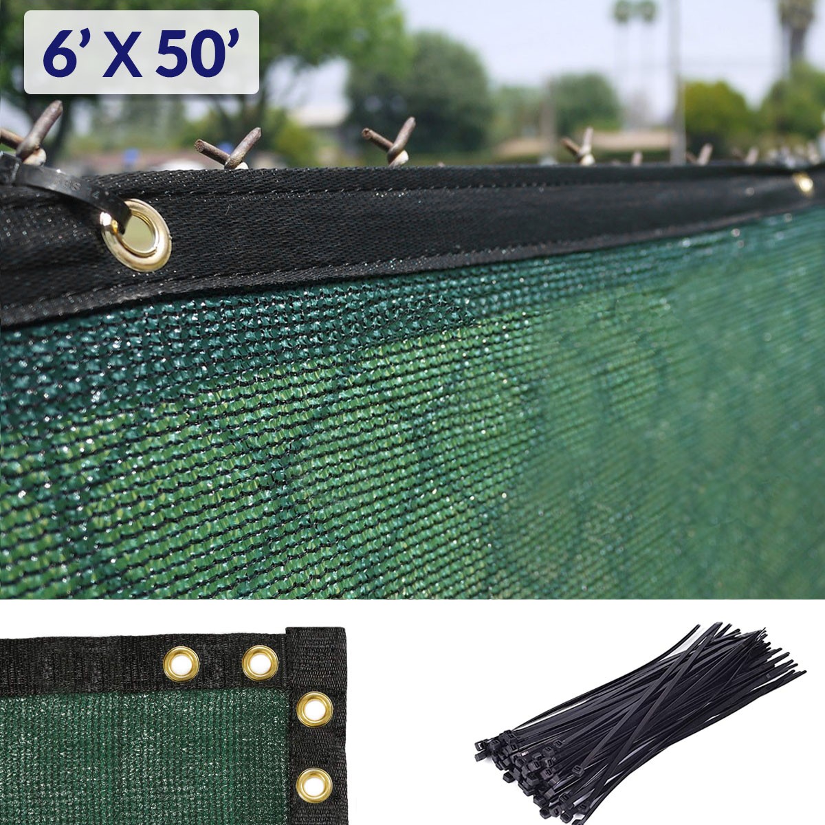 Green Mesh Fence Privacy Screen - 6'x50' Backyard Windscreen