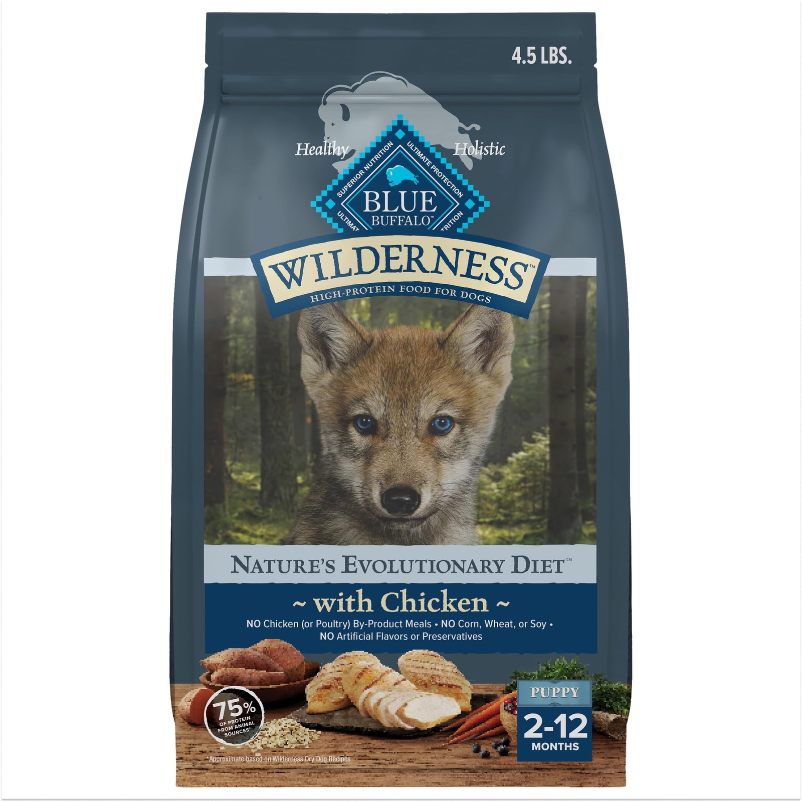 Blue Buffalo Wilderness High Protein Dry Puppy Food, 4.5lb,...