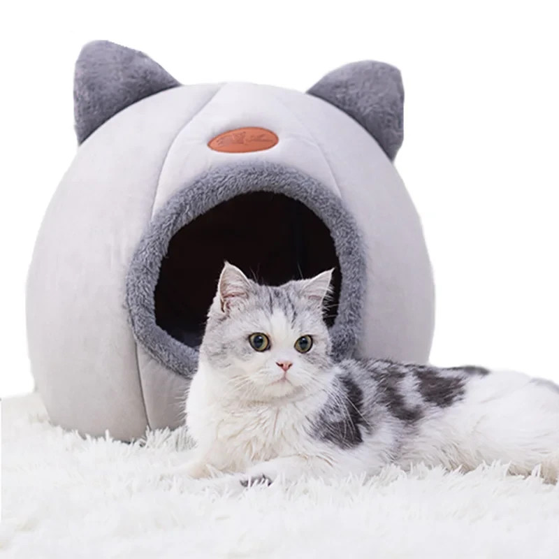 Cat Cave Bed Igloo Dog House Soft Plush Calming Pet Bed for...
