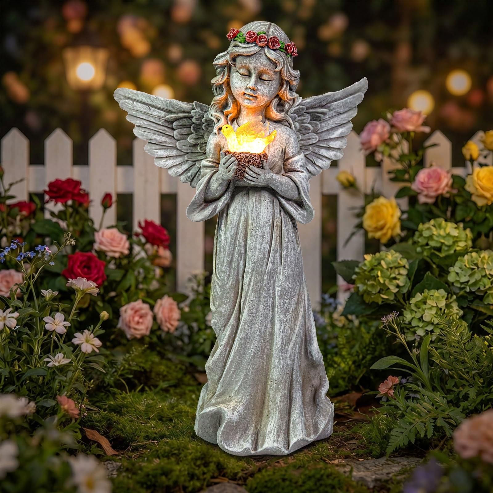 Angel Garden Outdoor Decor Figurine - Dove Solar Statue