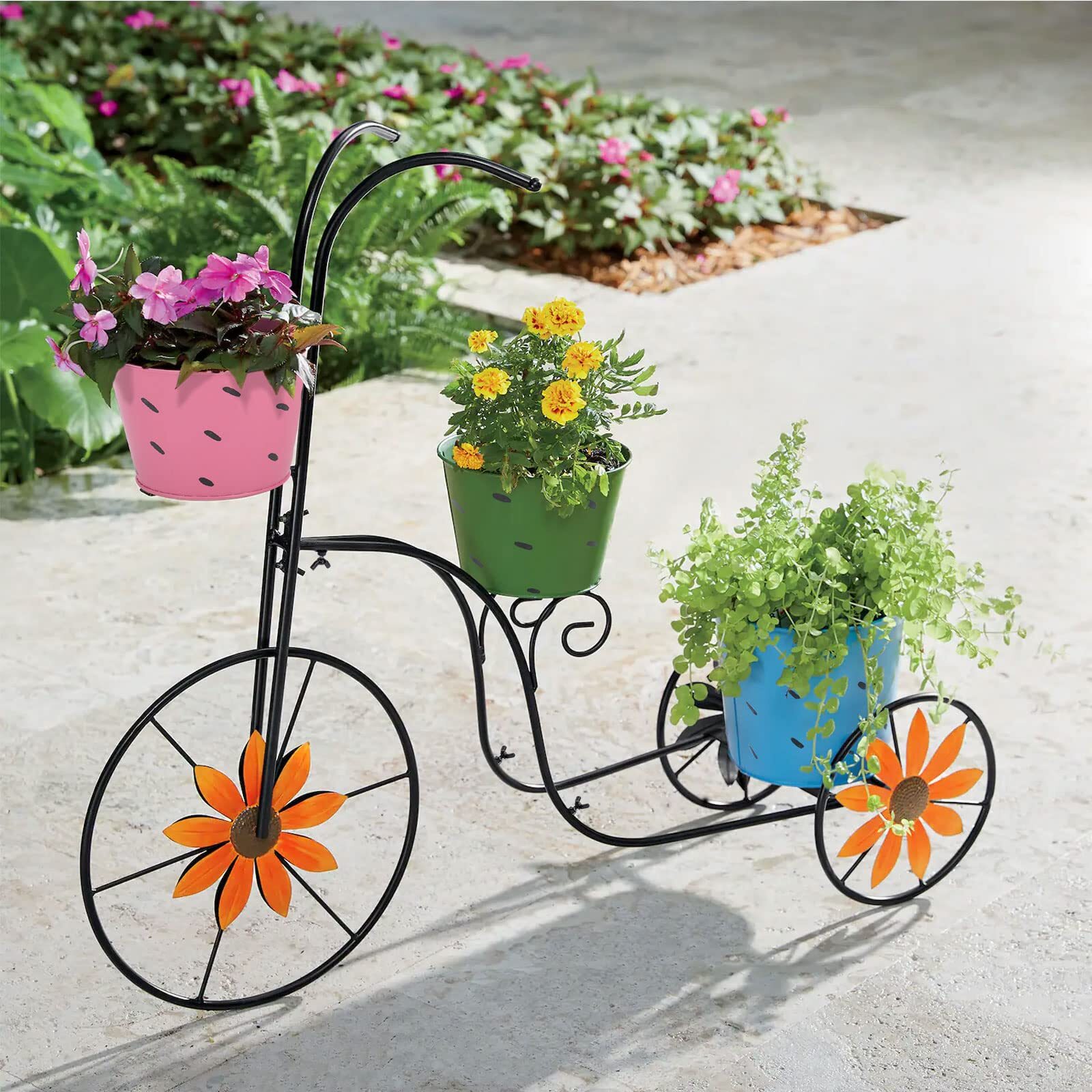 Metal Flower Pot Cart Holder - Outdoor Plant Stand with 3 Bu...