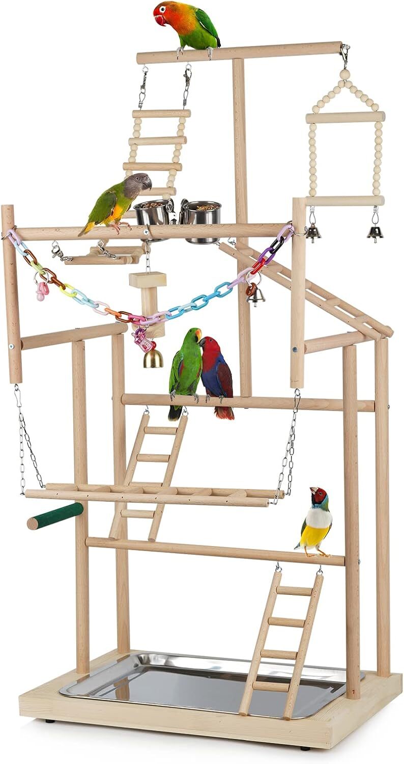 Pet Parrot Playstand Bird Playground Wood Perch Gym