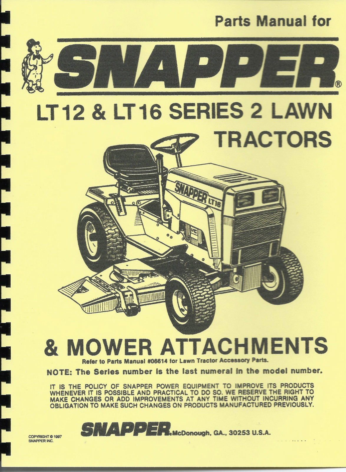 Snapper LT12 & LT16 Lawn Tractor Manual