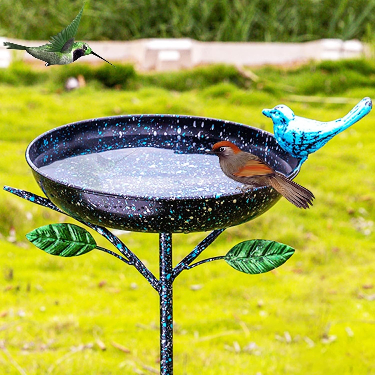 Metal Birdbath with Stake, 41" Tall Black, 9.4" Bowl & Decor...