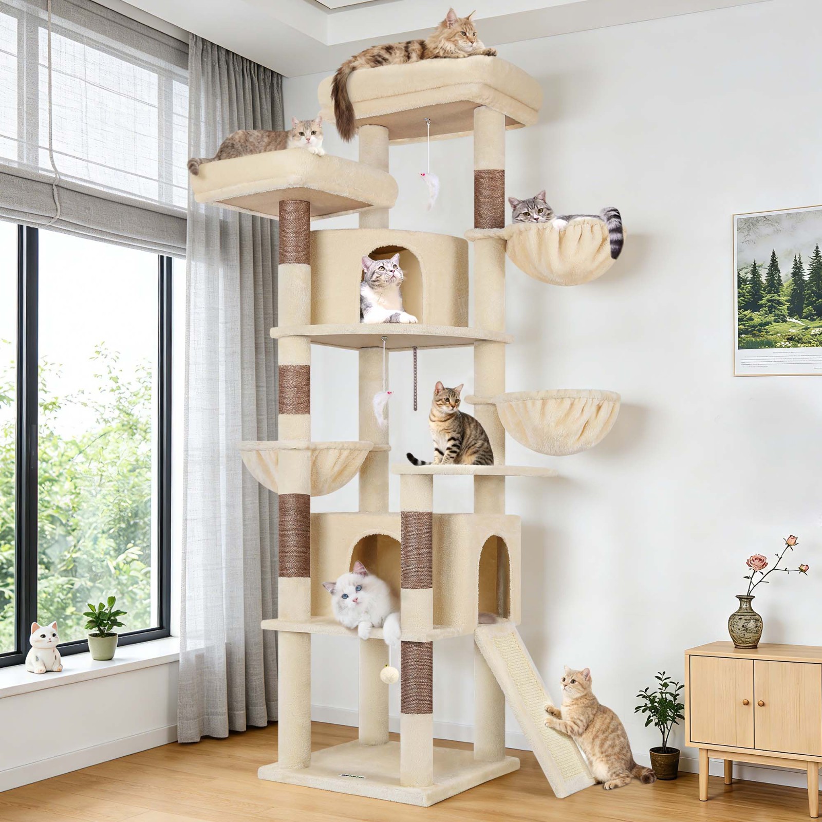 76-In Extra Tall Multi-Level Cat Tree Tower With Cozy Condos