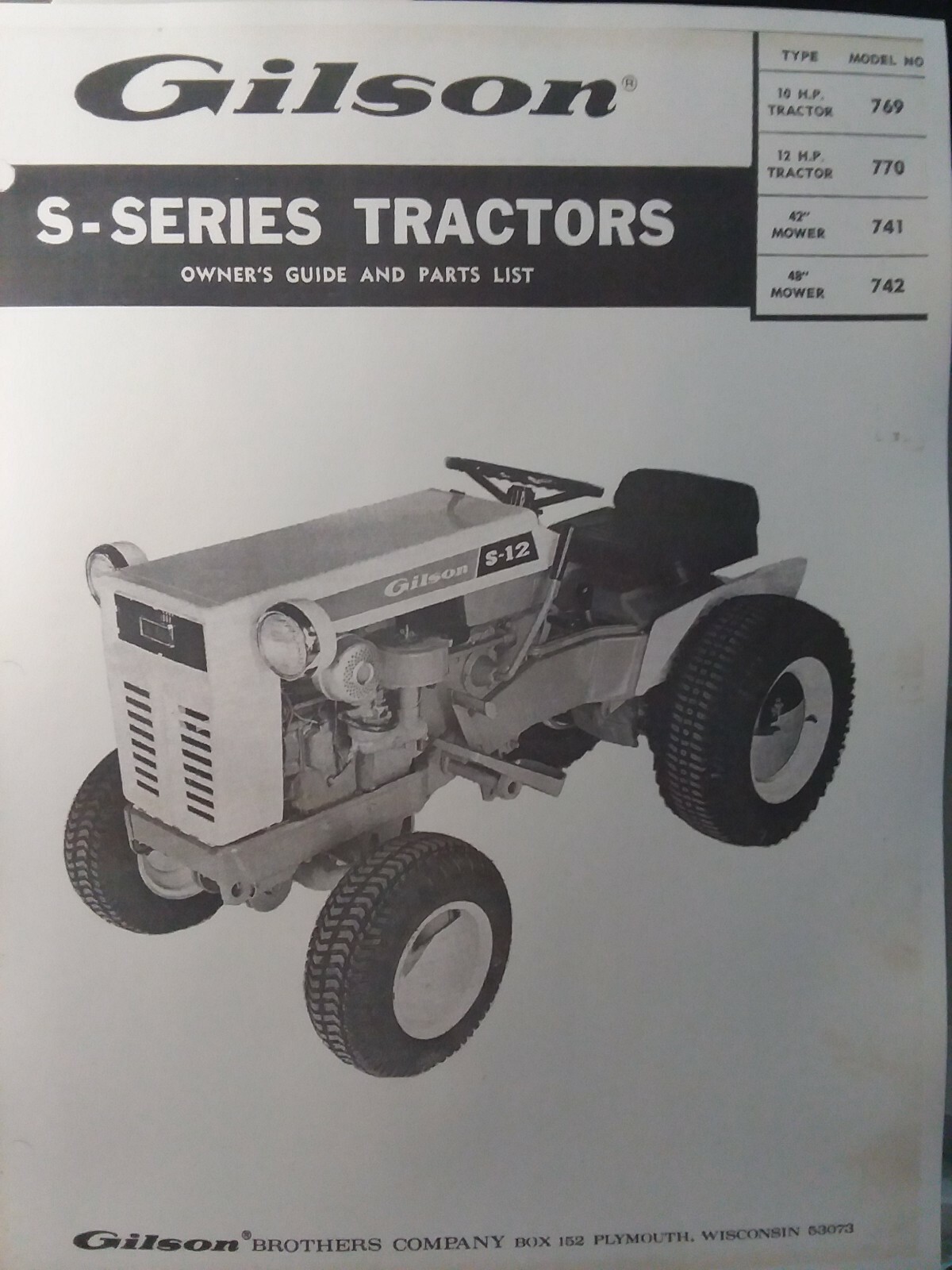 Gilson S-10 S-12 Garden Tractor Manual 1968 Squire Mark Ward...