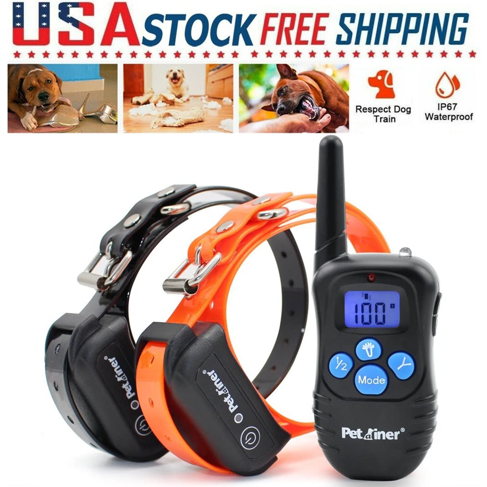 Dog Training Collar Rechargeable Remote Control - LCD, 330 Y...