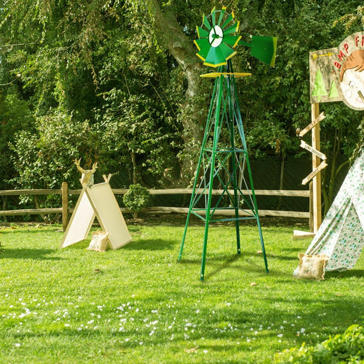 Green Metal Windmill Decoration for Yard Weatherproof Rust R...