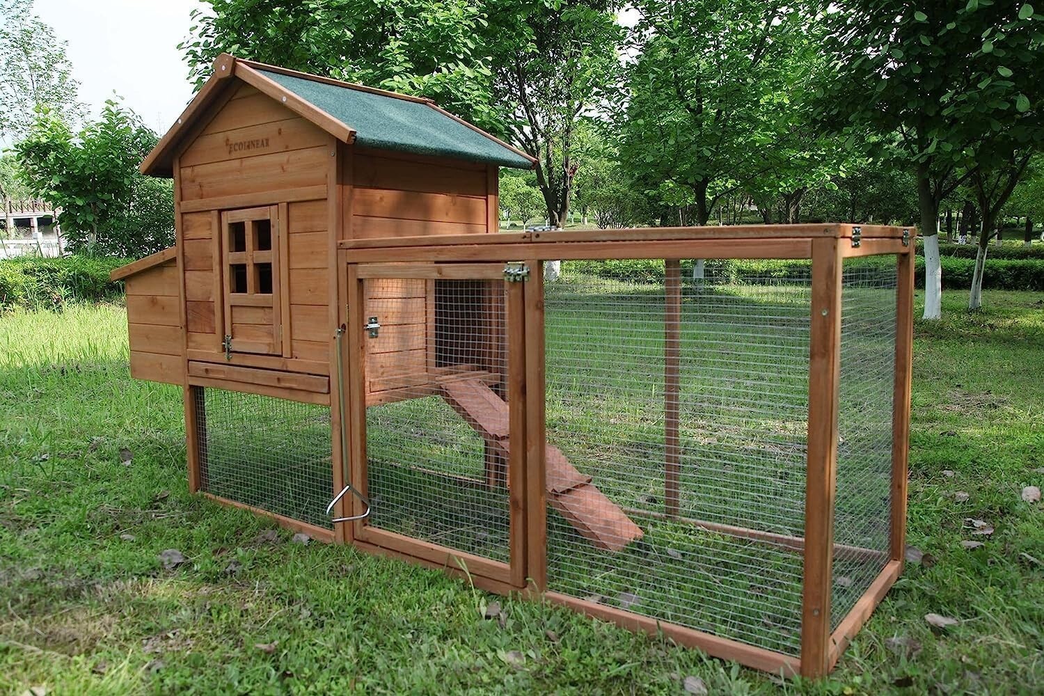 80'' Wooden Chicken Coop with Nesting Box & Run for 2-4 Chic...