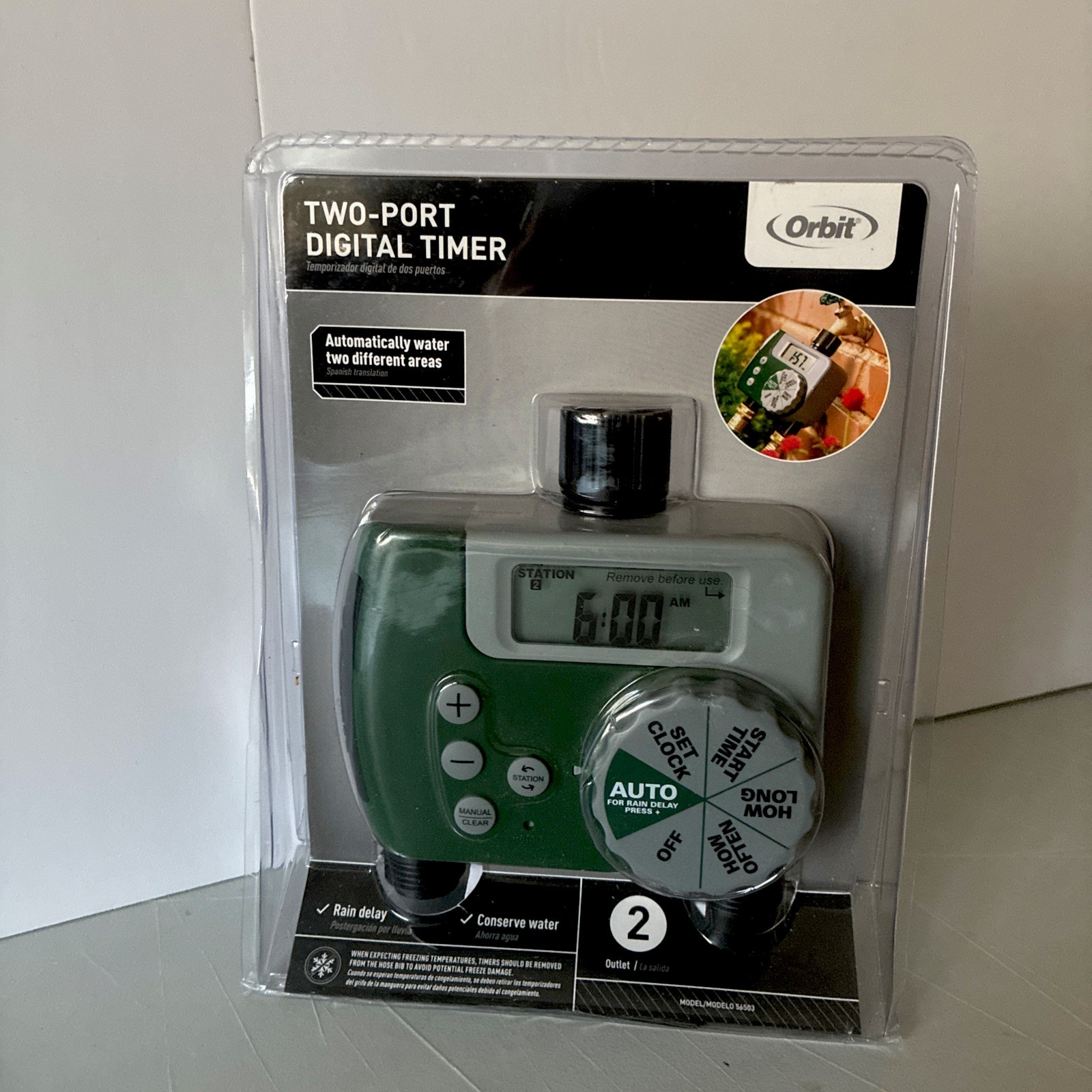 ORBIT Two-Port Digital Timer Hose Automatic Rain Delay Outle...