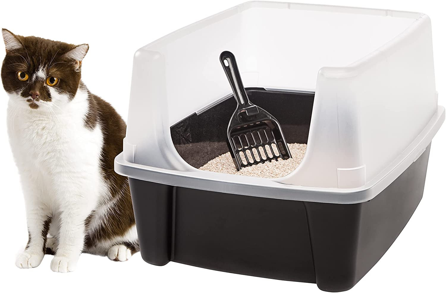IRIS USA Large Cat Litter Box With Scatter Shield and Scoop,...