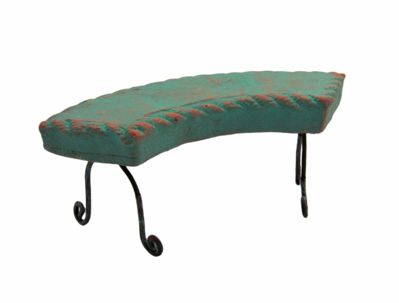 Miniature Fairy Garden Aqua Clay Curved Bench (Weight: 1lb)