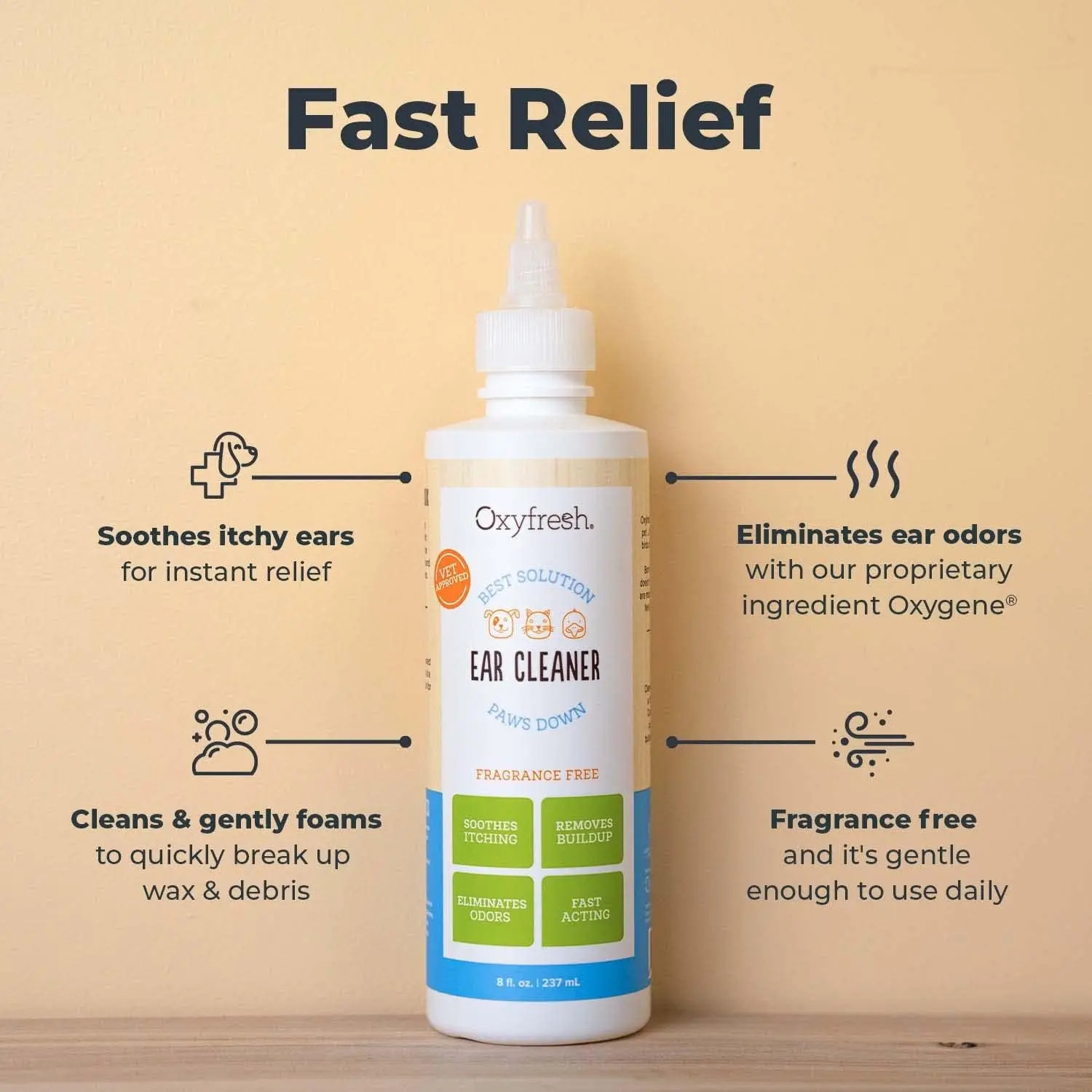 Oxyfresh Pet Ear Cleaner - Dog & Cat Sting-Free 8 oz