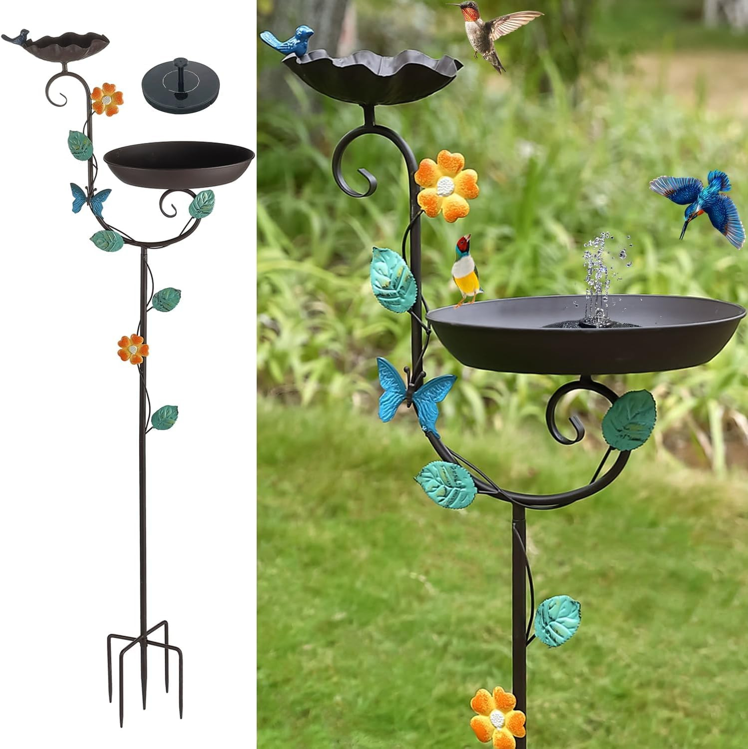 Free Standing Solar Bird Bath 58" Tall Decorative Birdbath a...