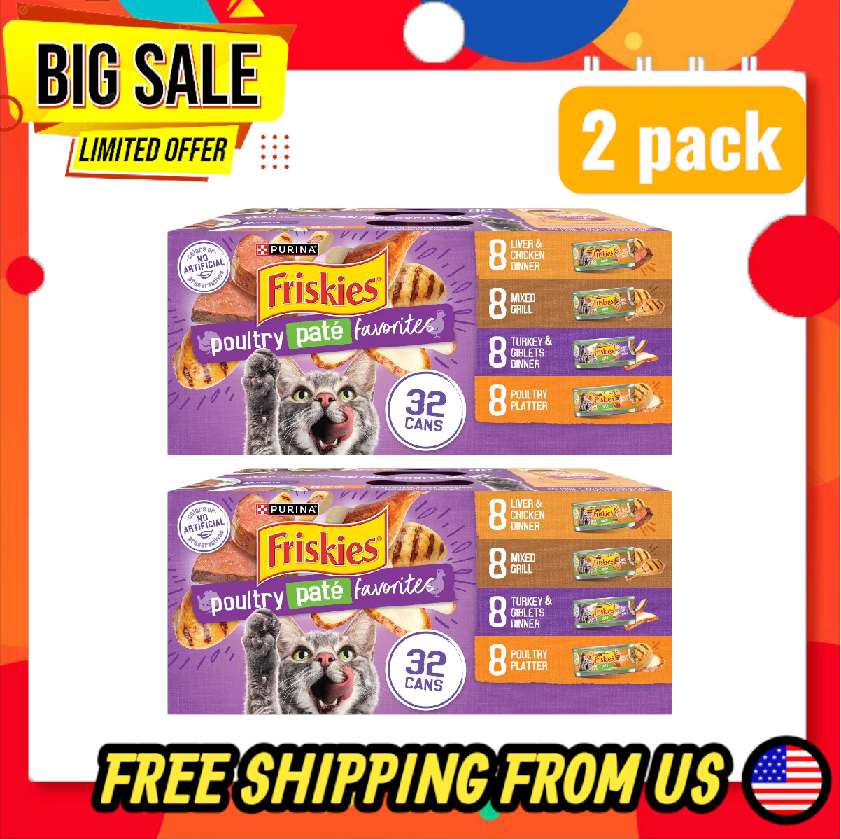 Purina Friskies Pate Soft Poultry Variety Pack Wet Cat Food...