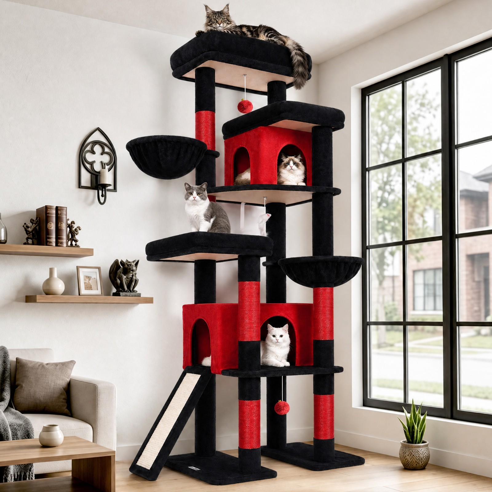 78" Large Cat Tree for Multiple Cats, Multi-Level Cat Tower...