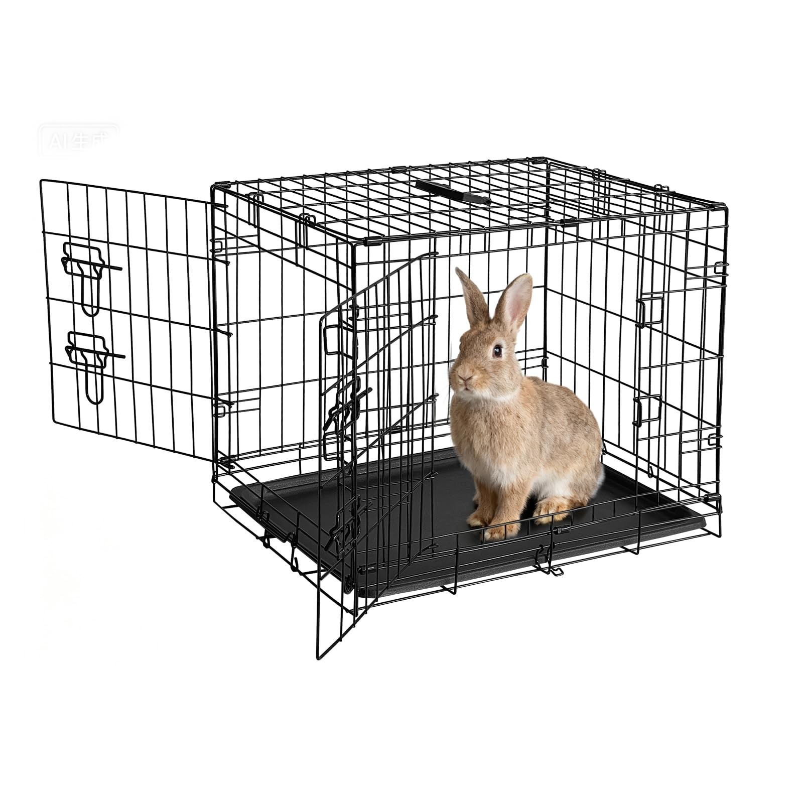 Folding Dual-Door Metal Pet Carrier Cage With Tray for Rabbi...