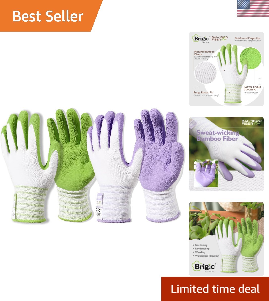 Durable Bamboo Fiber Garden Gloves - Ambidextrous Fit S-XL G...