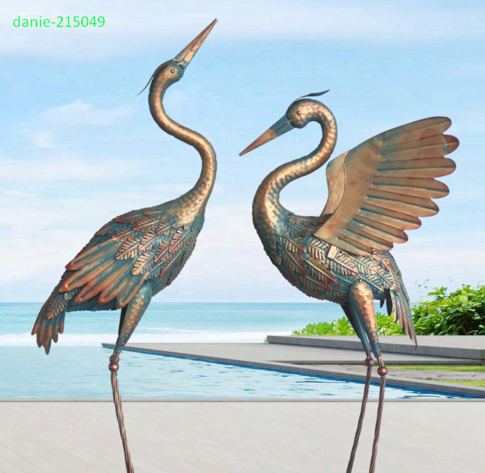 Vintage Copper Heron Garden Statues Set of 2 (33-37")