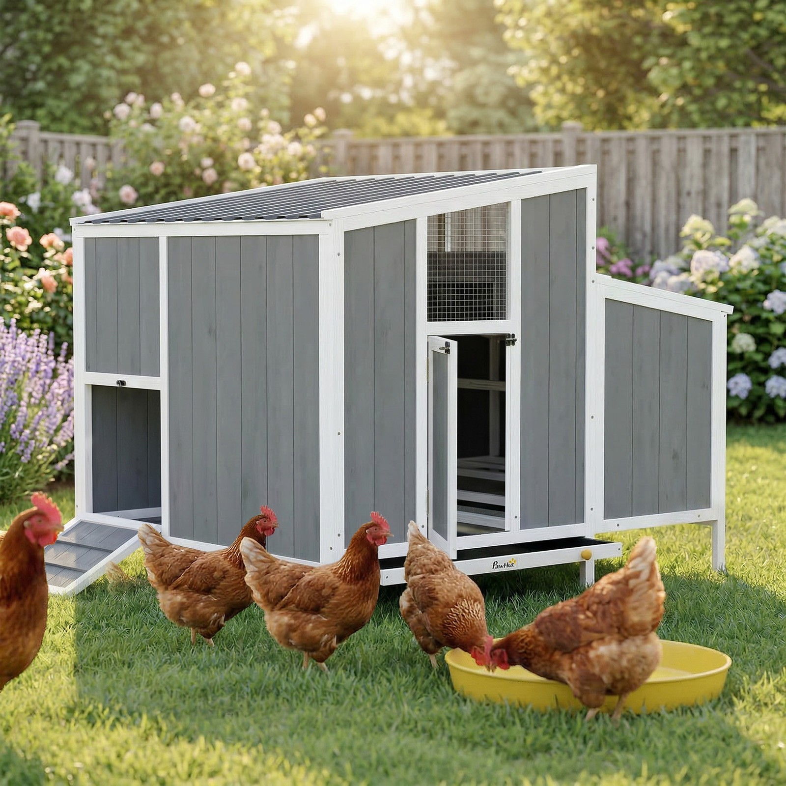 Chicken Coop, Wooden Chicken House for 4-6 Hens