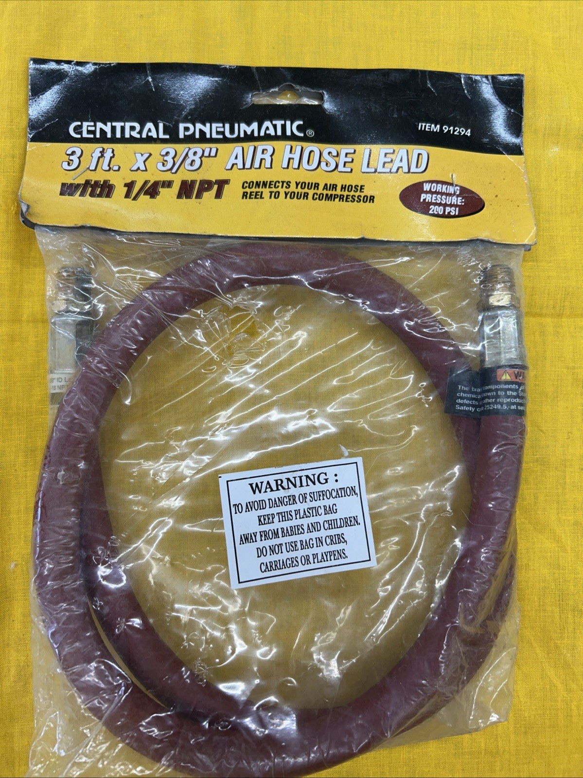 Central Pneumatic 91294 3/8" Air Hose Lead With 1/4"-18 NPT