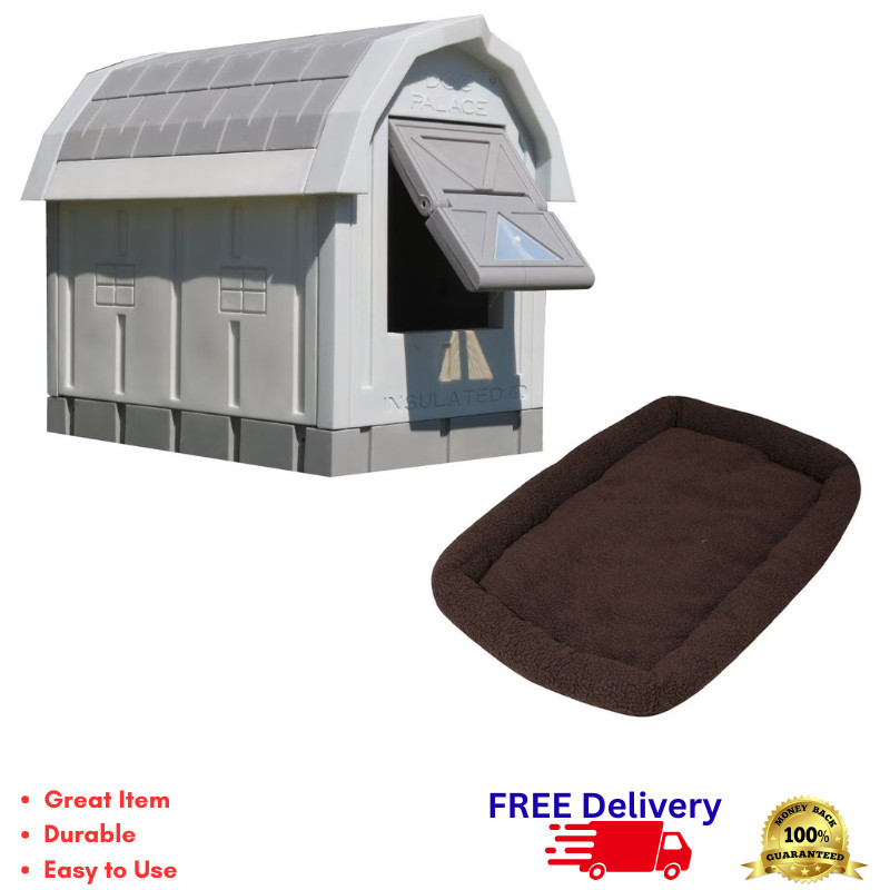 Insulated Dog Palace House & Washable Bed Combo (Medium/Larg...