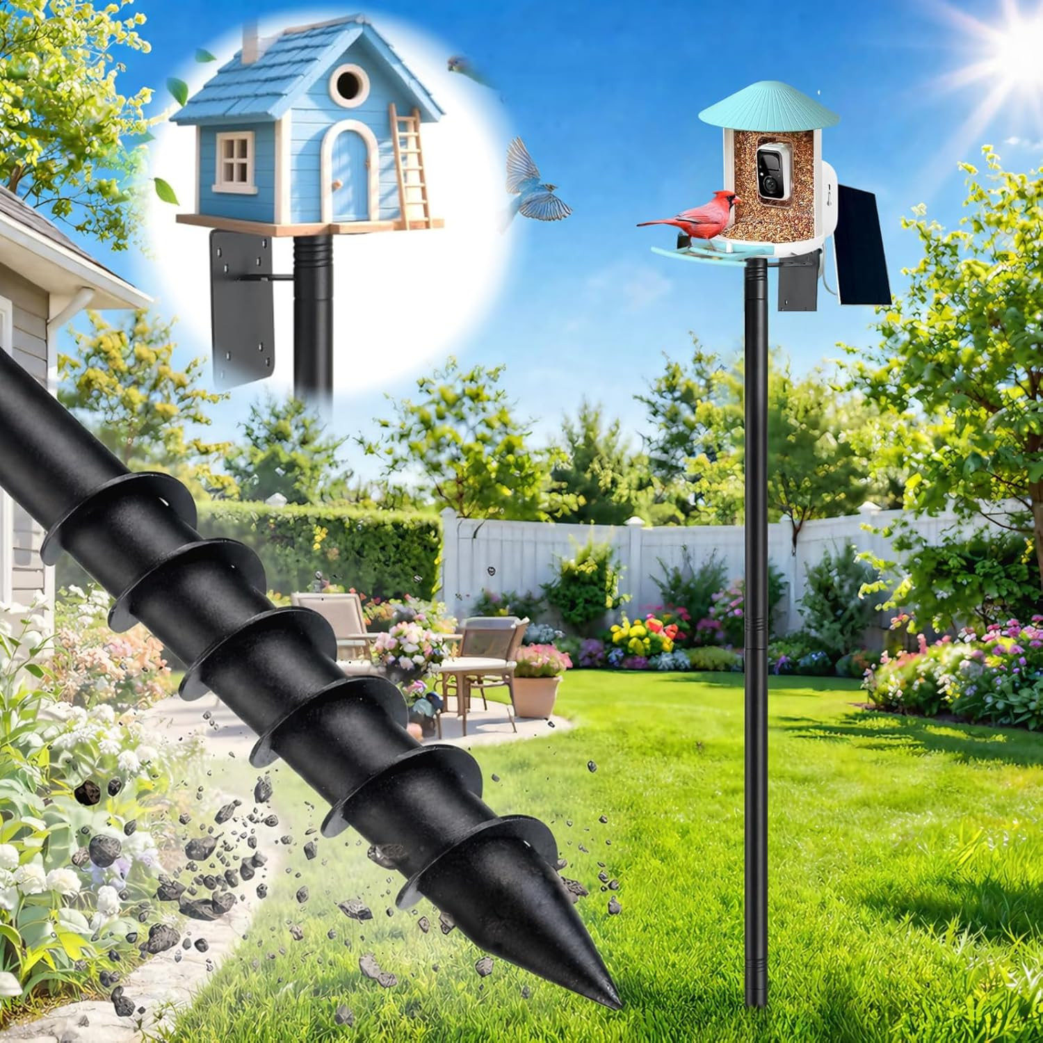 Bird Feeder Pole 88" Adjustable Bird House Stand Outdoor, An...
