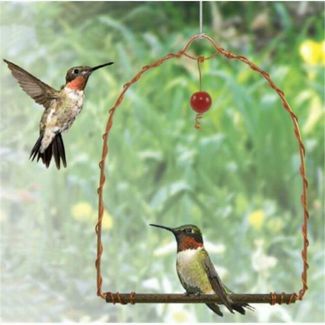 Copper Hummingbird Swing Perch Hand-Blown Red Glass Bead by...