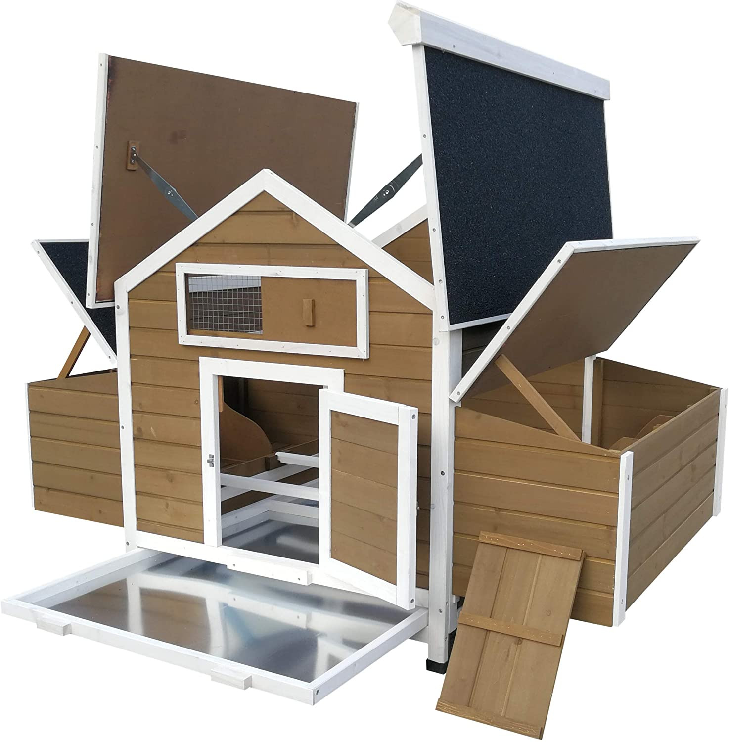 Wood Chicken Coop Backyard Hen House for 4-8 Chickens with 6...