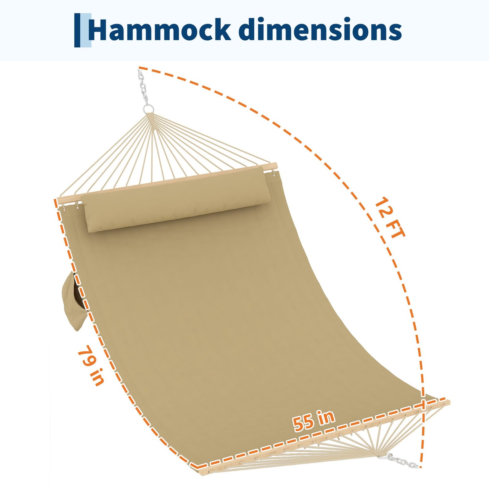 Double Quilted Hammock for Two with Spreader Bar and Detacha...