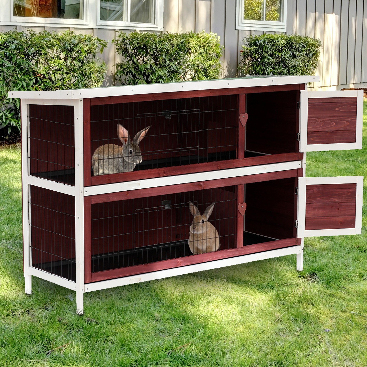 Paw Hut 54 Inch Elevated Wooden Rabbit Cage with Tray