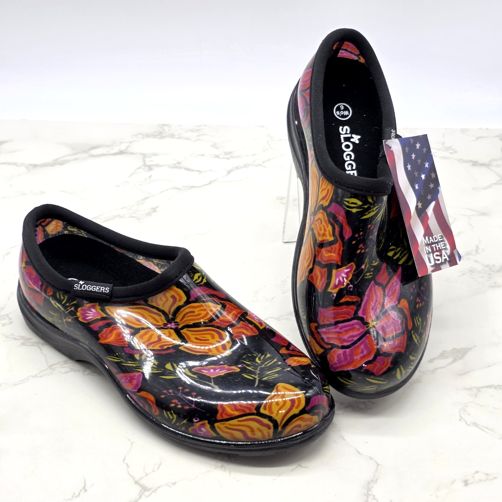 Sloggers Garden Boots Women - Waterproof Black Floral Slip-O...