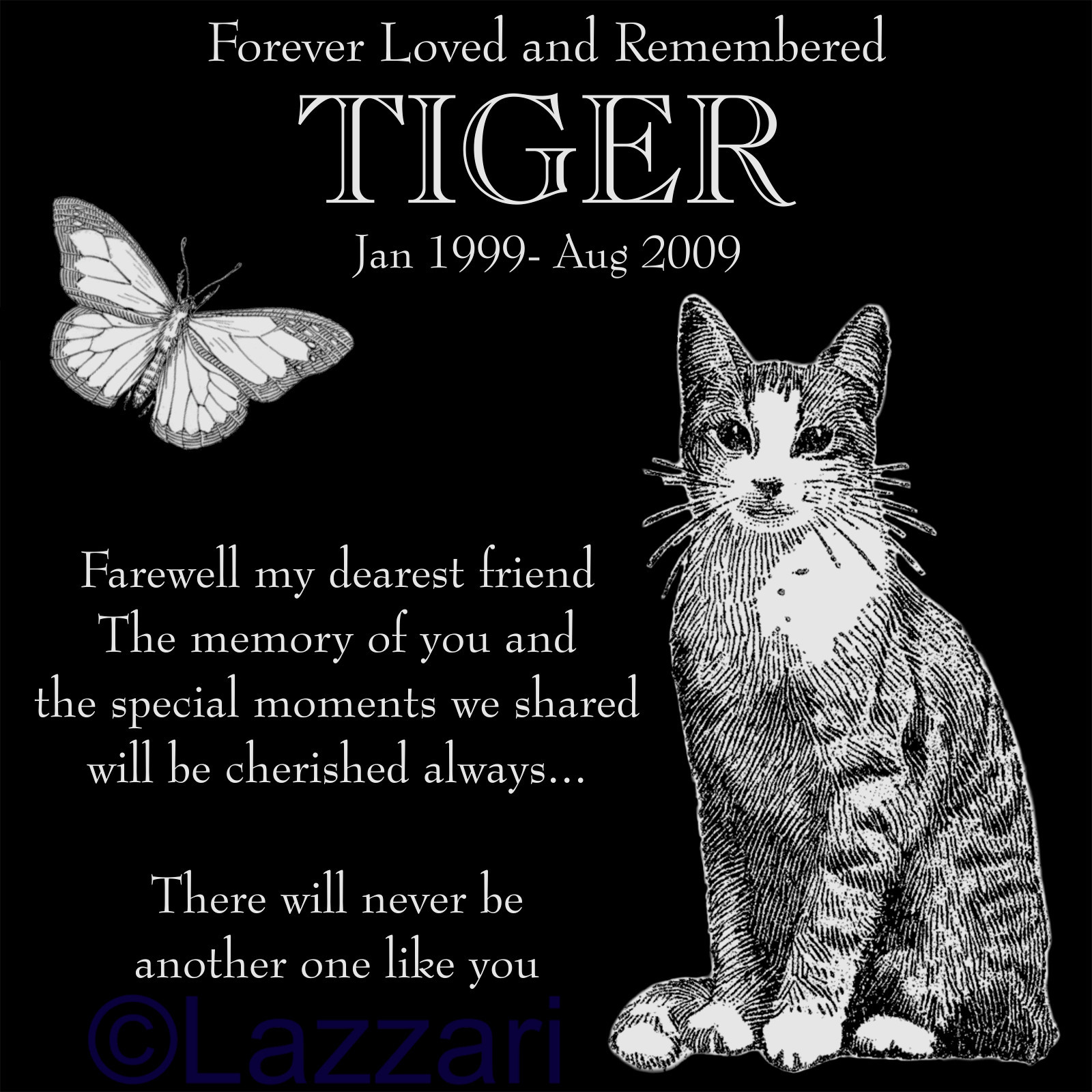 Personalized Cat Granite Memorial Marker - 12"x12" Engraved