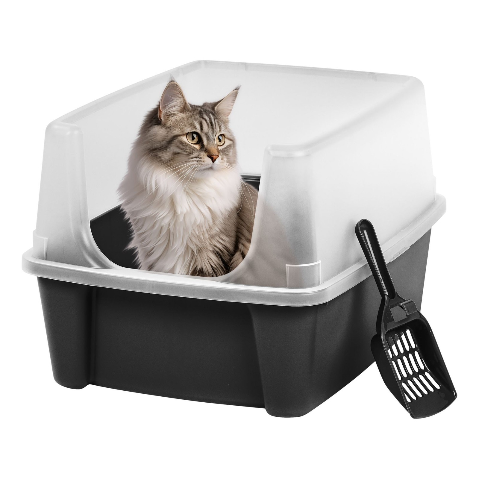 IRIS USA Large High Sided Cat Litter Box Open Top Scatter Sh...