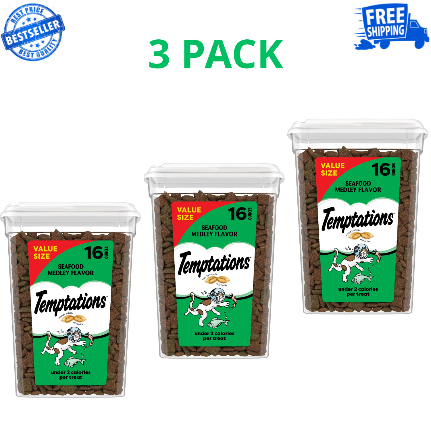Temptations Seafood Medley Crunchy Soft Cat Treats 16 Oz Tub...
