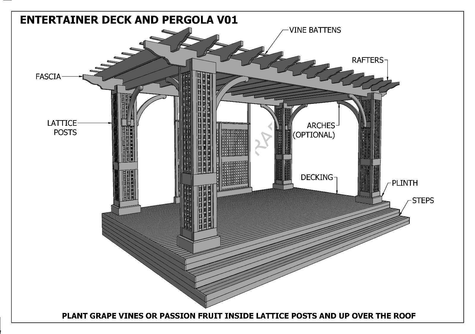 Outdoor Grape Vine Pergola Patio Deck V01 Plans