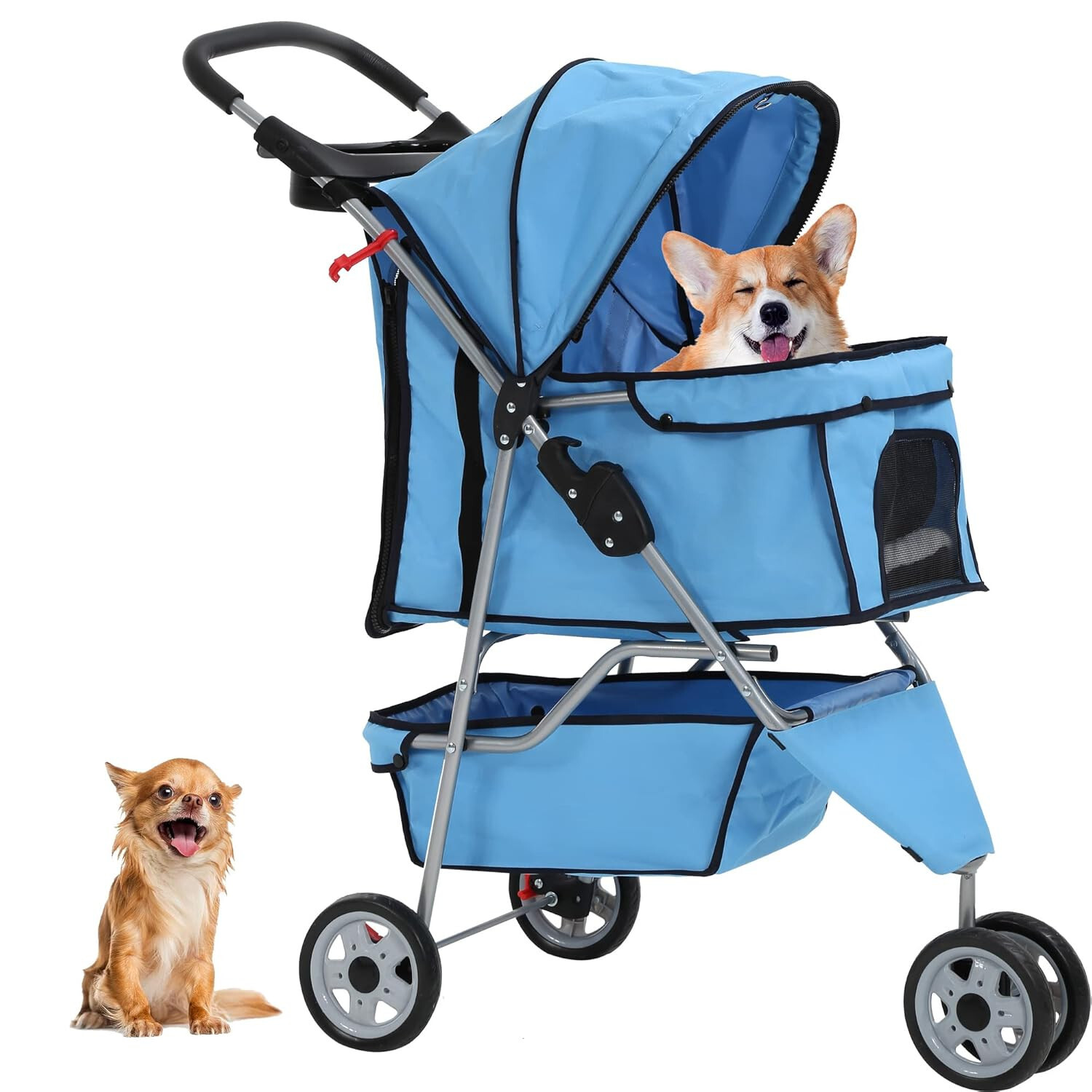 Blue Pet Stroller for Cats & Dogs - 3 Wheels Travel Carrier