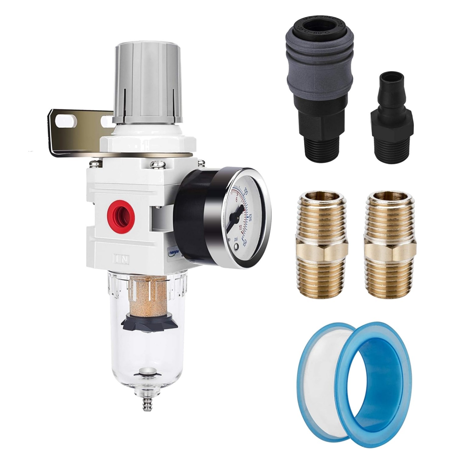 Air Compressor Filter & Pressure Regulator Combo With Gauge...