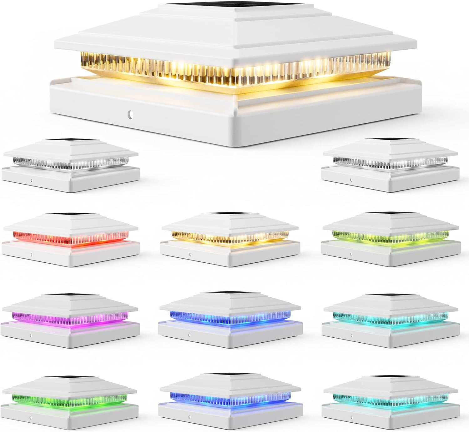 Solar RGB Post Cap Lights - 12 Pack Waterproof for Fences
