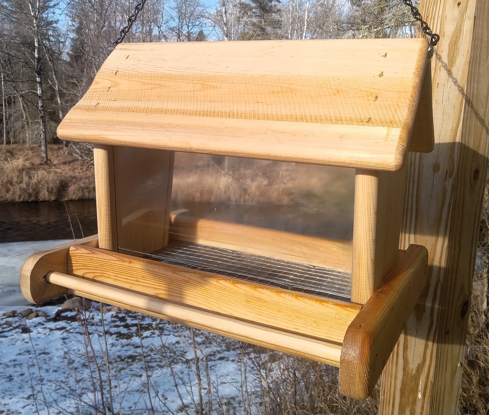 Bird Feeder, Square Cedar Wood, Large Handmade Hanging