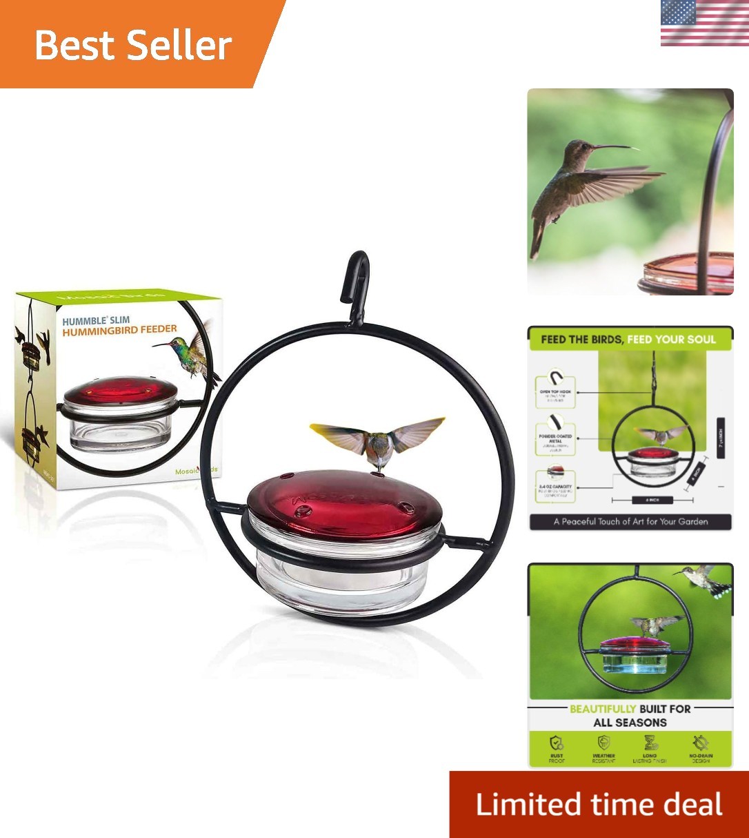 Mosaic Birds Hummble Slim Hummingbird Feeder 3.4 Oz Eco-Frie...