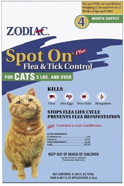 Zodiac Spot On Plus Flea & Tick Control for Cats 5lbs and Ov...