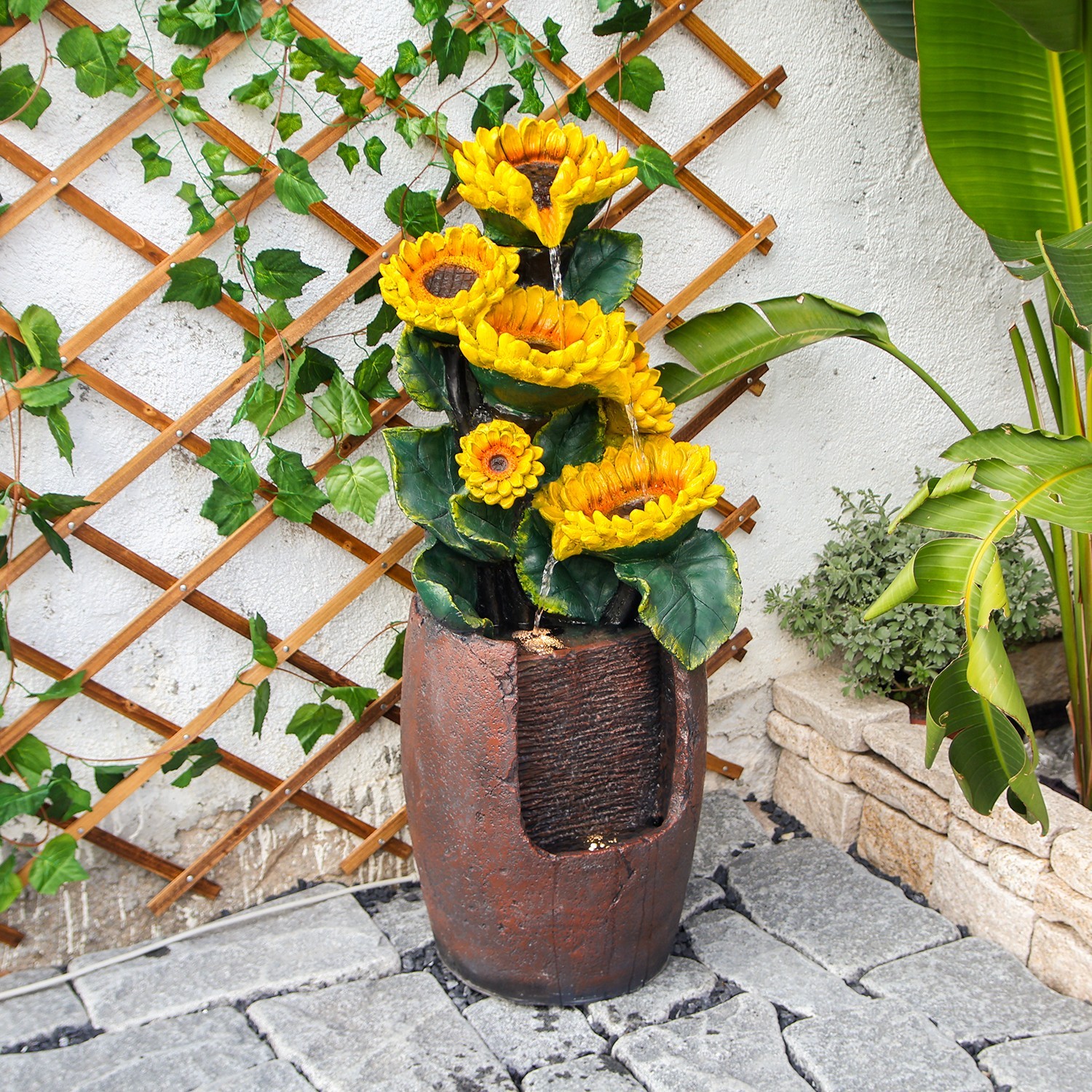 Sunflower Cascade 4-Tier Garden Fountain – 39.76 Inch Tall